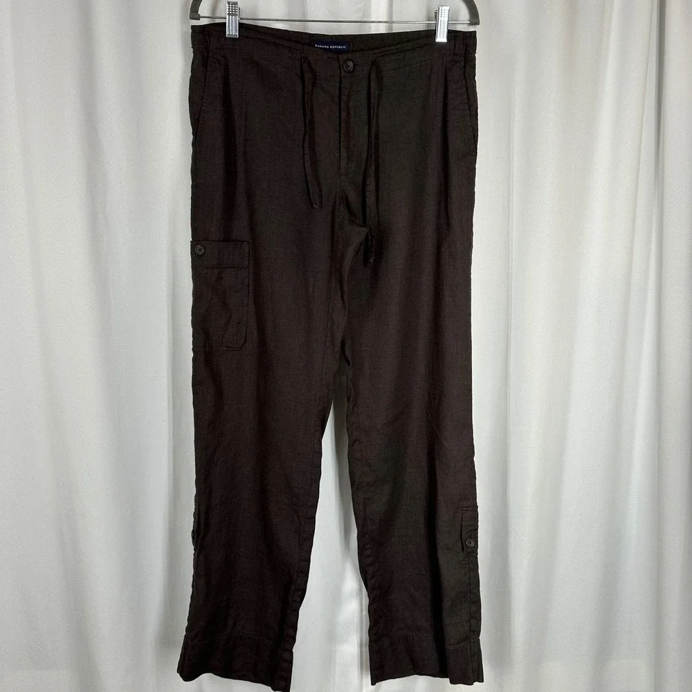 Banana Republic Linen Blend Cargo Pants Size 6 Brown Roll Tab 30